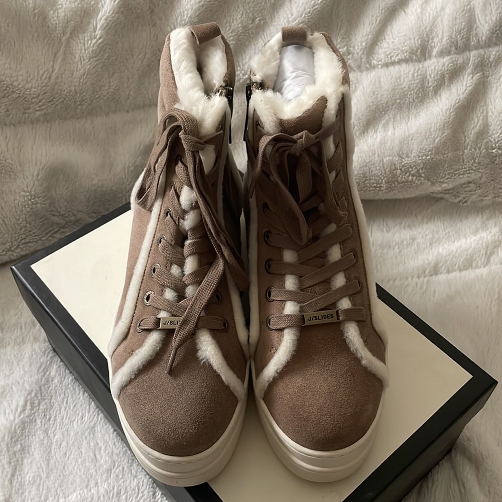 NWT J/SLIDES NADAL Faux Fur Platform Bootie - Picture 8 of 14